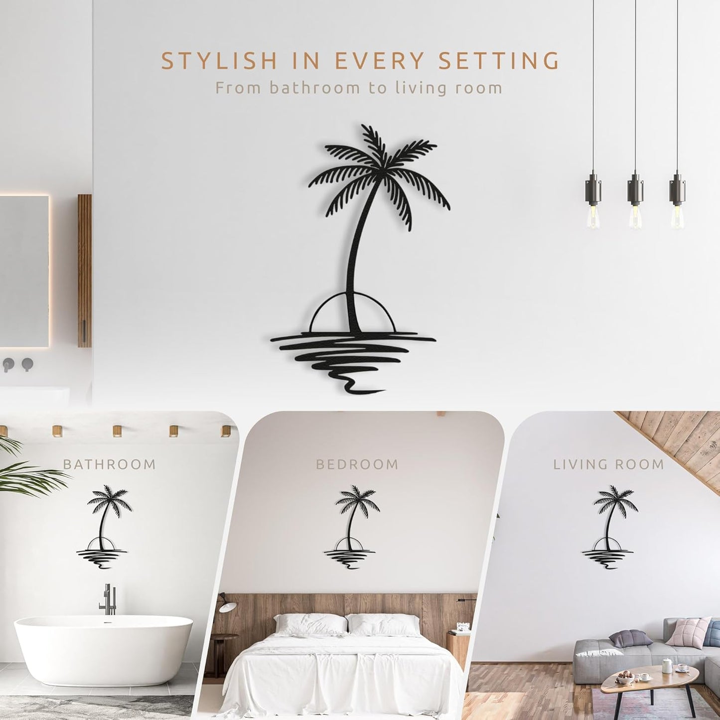 Metal Palm Tree with Sunset Wall Art, Large Outdoor Wall Decor, Tropical Beach Decor for Living Room, Bedroom, Garden Home Wall Sign, Perfect Metal Wall Art for Beach House (Black, 40 x 33 inches)