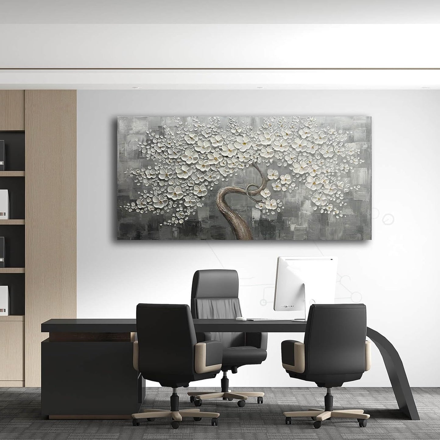 SDYA White Flower Wall Decor Living Room Decor Bedroom Decor Aesthetic Hand-Painted Flower Artwork for Bathroom Office Wall Decoration 24" x 48"