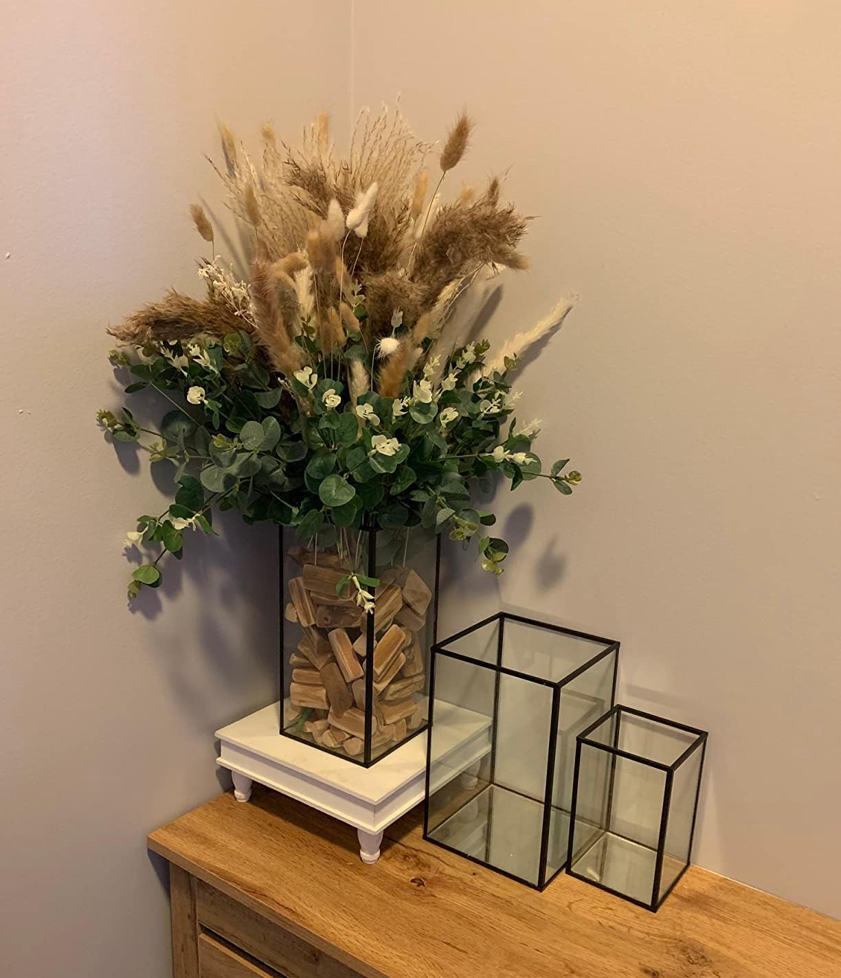 Hewory Glass Hurricane Candle Holder Set of 18, Black Large Hurricane Centerpiece for Table, Tall Floor Square Pillar Candle Holders Lantern Set for Wedding, Anniversary, Party, Fireplace, Dining Room