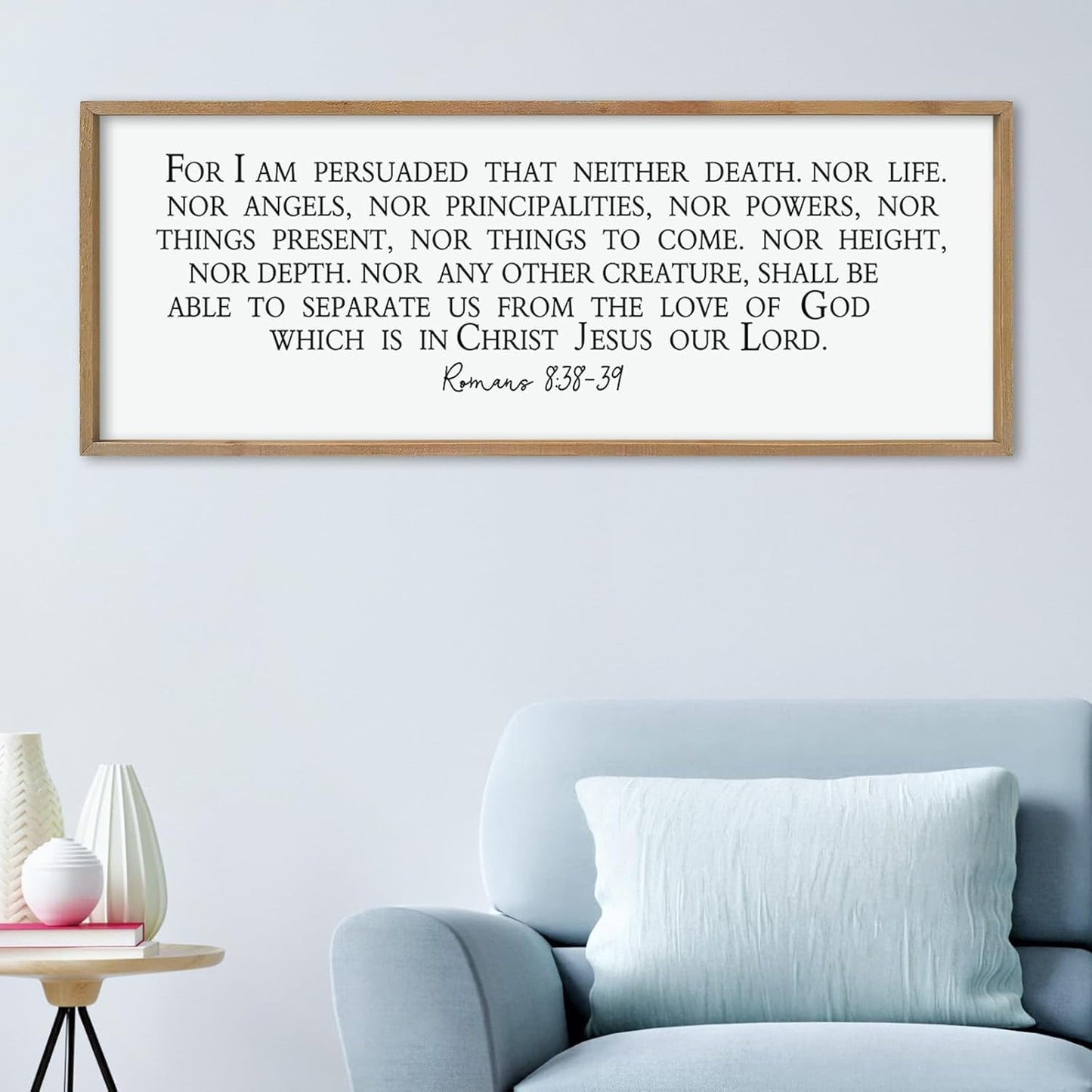 LuZhiQiang For I am Persuaded Wall Decor Art 40"×15" Romans 8:38-39 Sign Bible Verse Scripture Christian Large Wood Framed Wall Hanging (Wood)