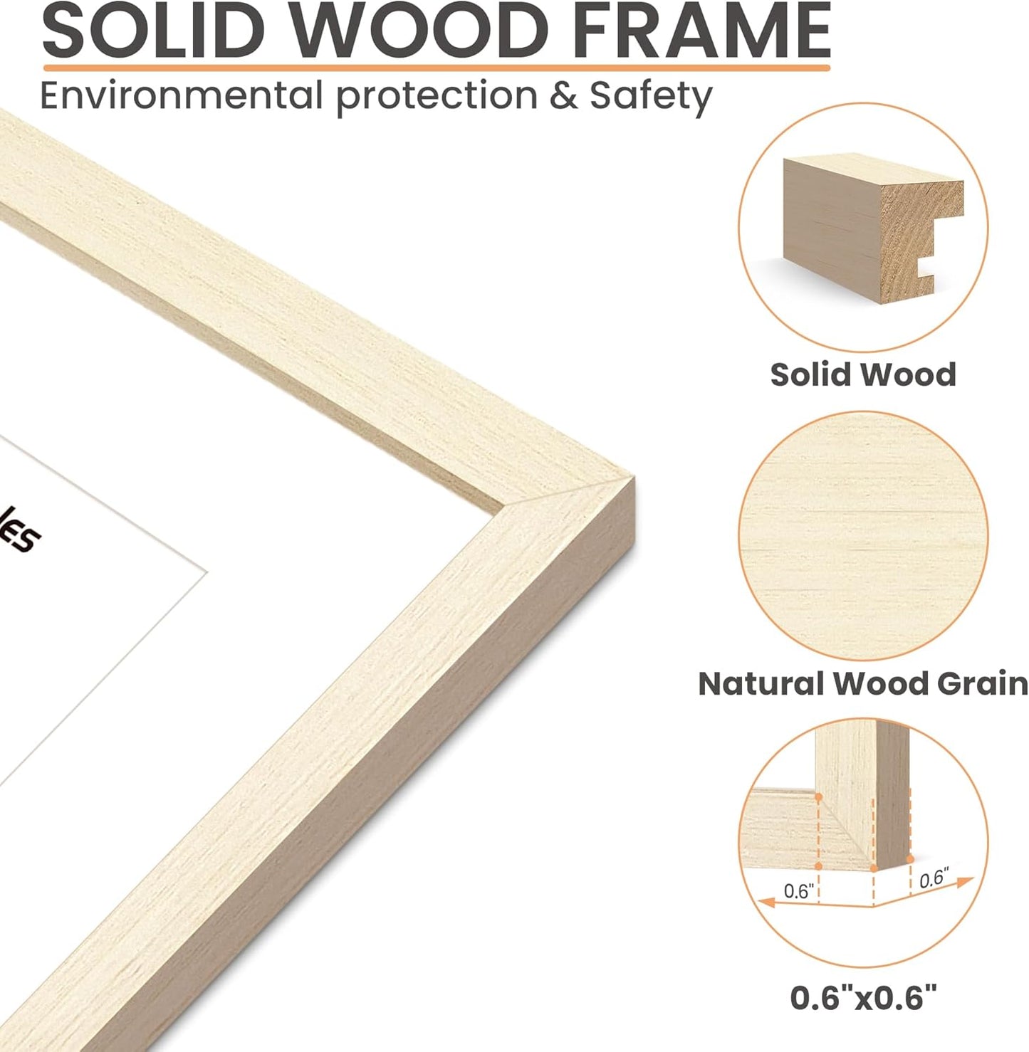 upsimples 8x10 Picture Frame, Natural Solid Wooden Picture Frames, Display 5x7 with Mat or 8 x 10 Without Mat, Wall or Tabletop, 1 Pack, White