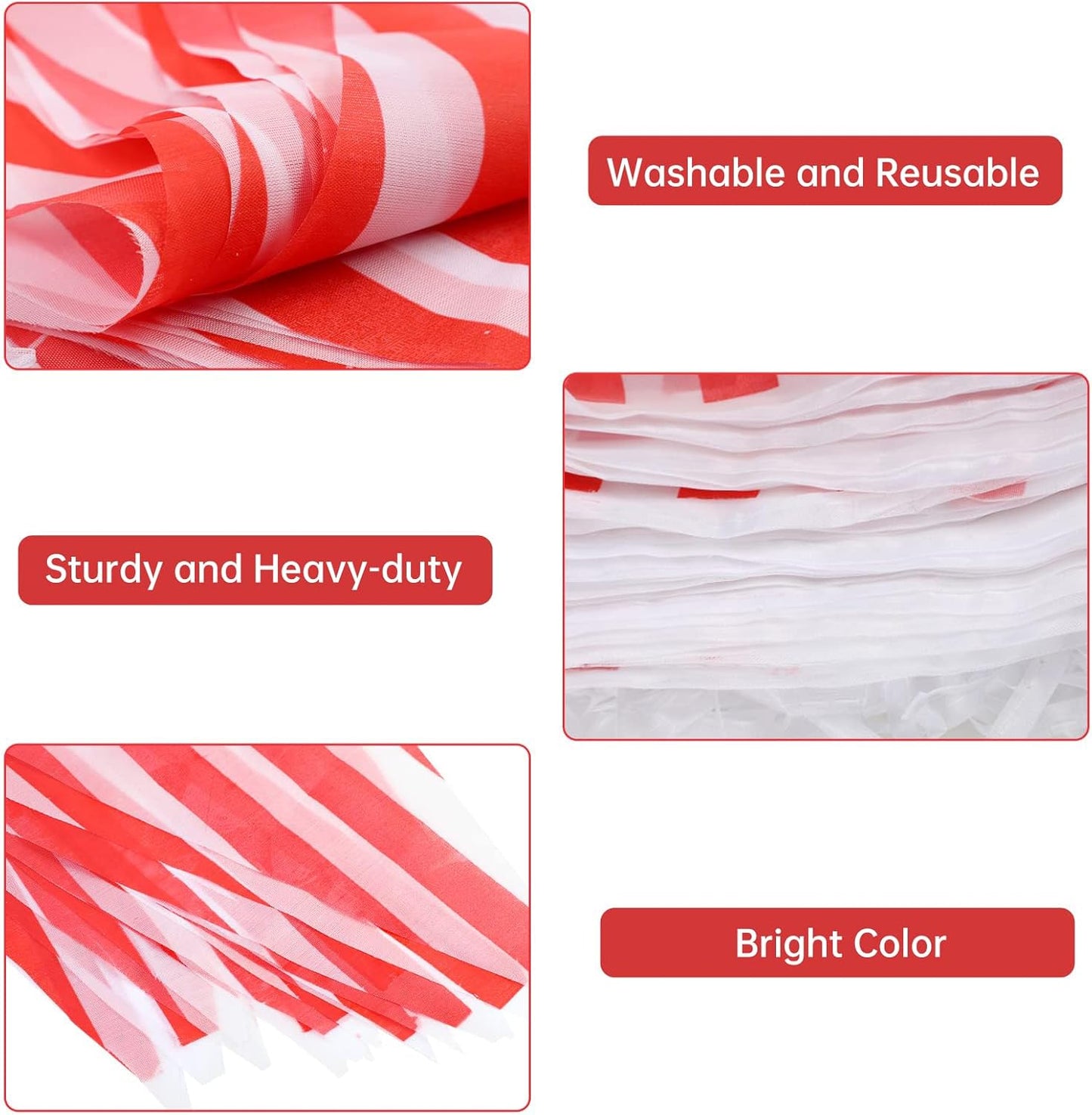 RUBFAC 170ft 120pcs Red and White Striped Pennant Banner, Carnival Circus Decorations Supplies, String Triangle Bunting Flags, Kids Birthday, New Year Eve Celebration Supplies