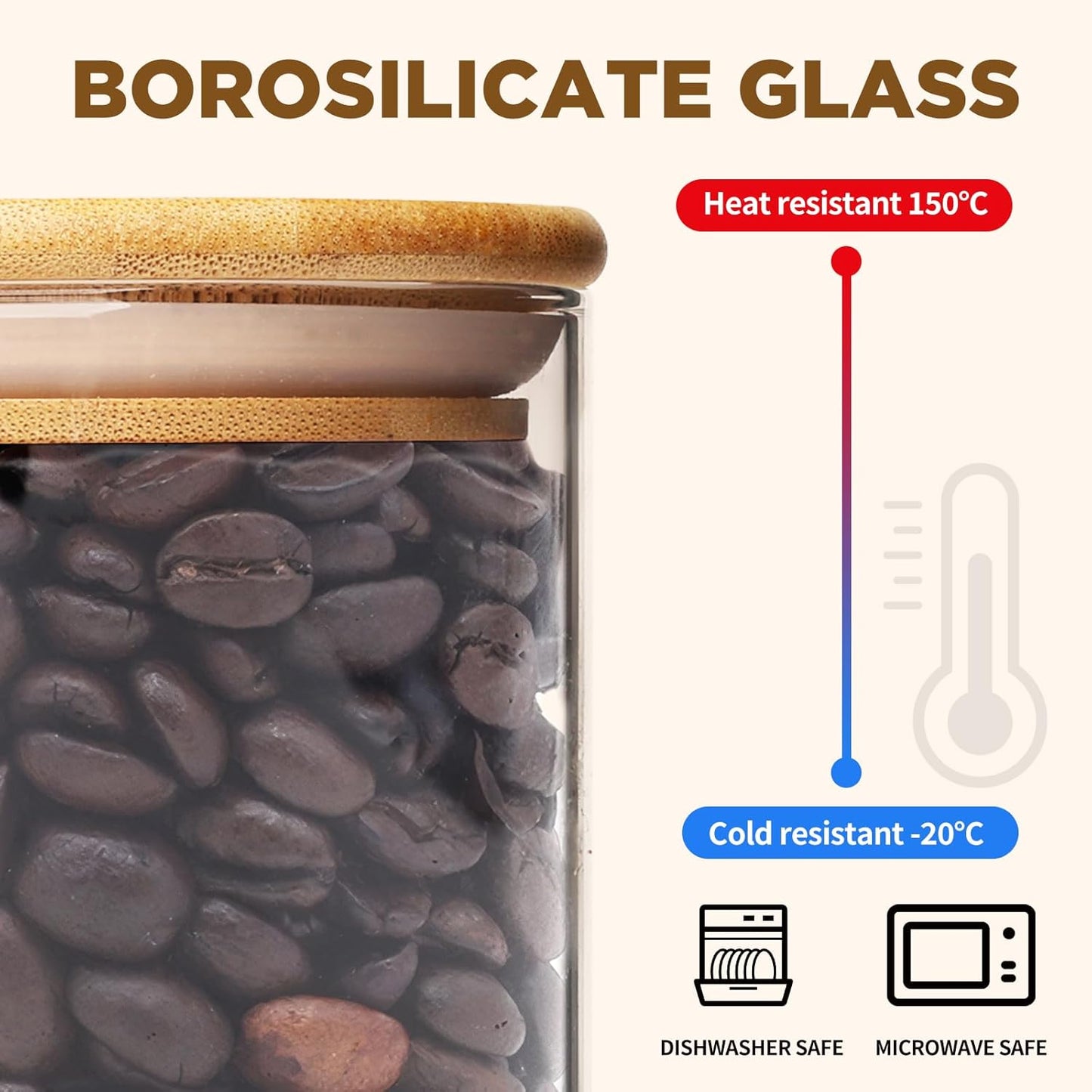 6oz Glass Food Storage Jars, Glass Jars with Bamboo Lids, Kitchen Storage Jars, Set of 12, Canisters with Airtight Lids for Spice, Coffee, Cookie, Pantry Organizers