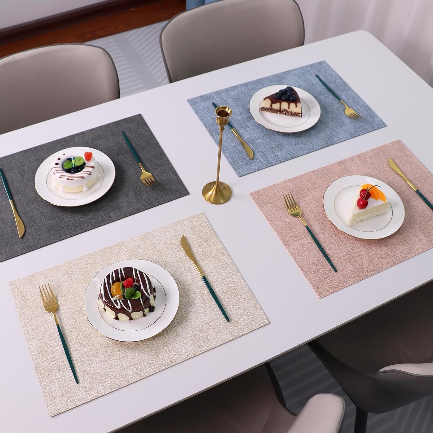 Placemats Set of 4 Washable Heat Resistant Place Mats PVC Woven Dining Table Mat Pink 4pcs