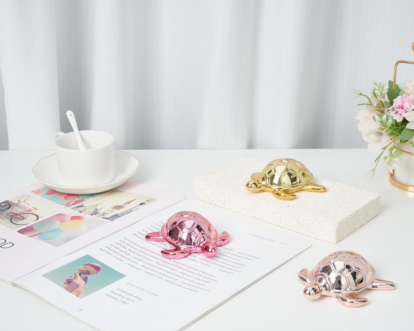 Small Sea Turtle Statue 4 inch Shiny Hot Pink Accent Knick Knacks Paperweight for Bathroom Home Office Shelf Desk Table Decor, Cute Sea Turtle Gifts for Women