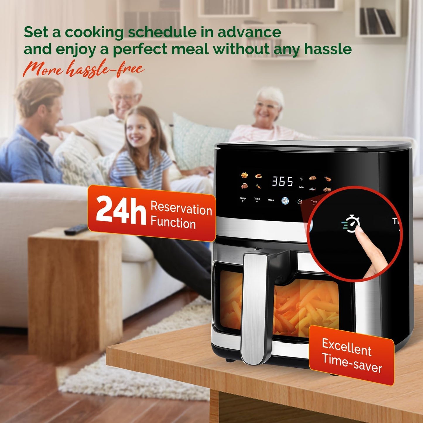 5.8QT Digital Air Fryer with Viewable Window, Adjust Temp & Timer, Air Frying, Reheat, Easy for Frozen Food, Snacks, Dinner, Large Square Basket than Round, Portable for Family & Apartment