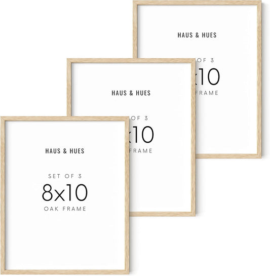 HAUS AND HUES Beige Wood Oak 8x10 Picture Frame, Set of 3 - Modern Wood Wall Art Display - Lightweight 8x10 Frame Set of 3 for Art Prints, Photos, Posters - Ready-to-Hang Vertically & Horizontally