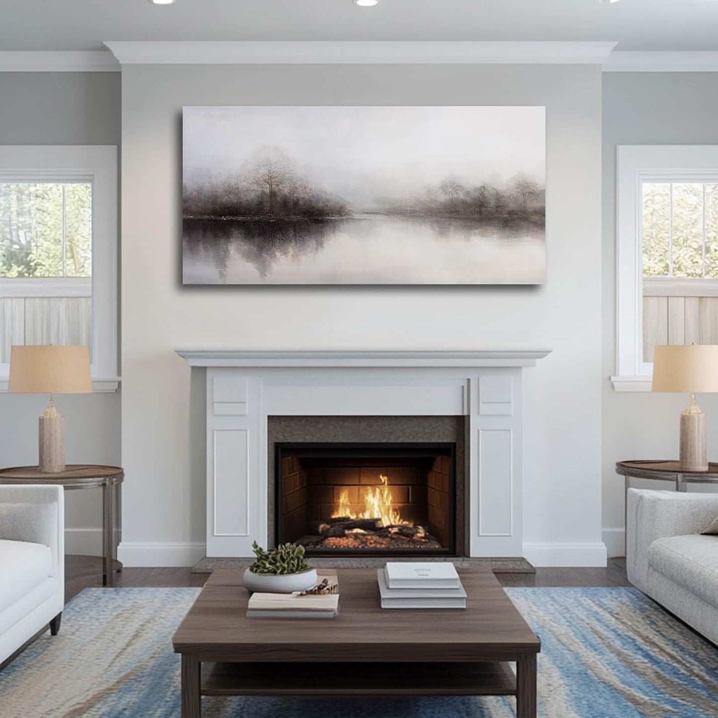 CHUDANHAO Wall Art for Living Room Large Wall Decor Abstract Pictures Black And White Artwork Landscape Poster Art for Home Office 24"x48"