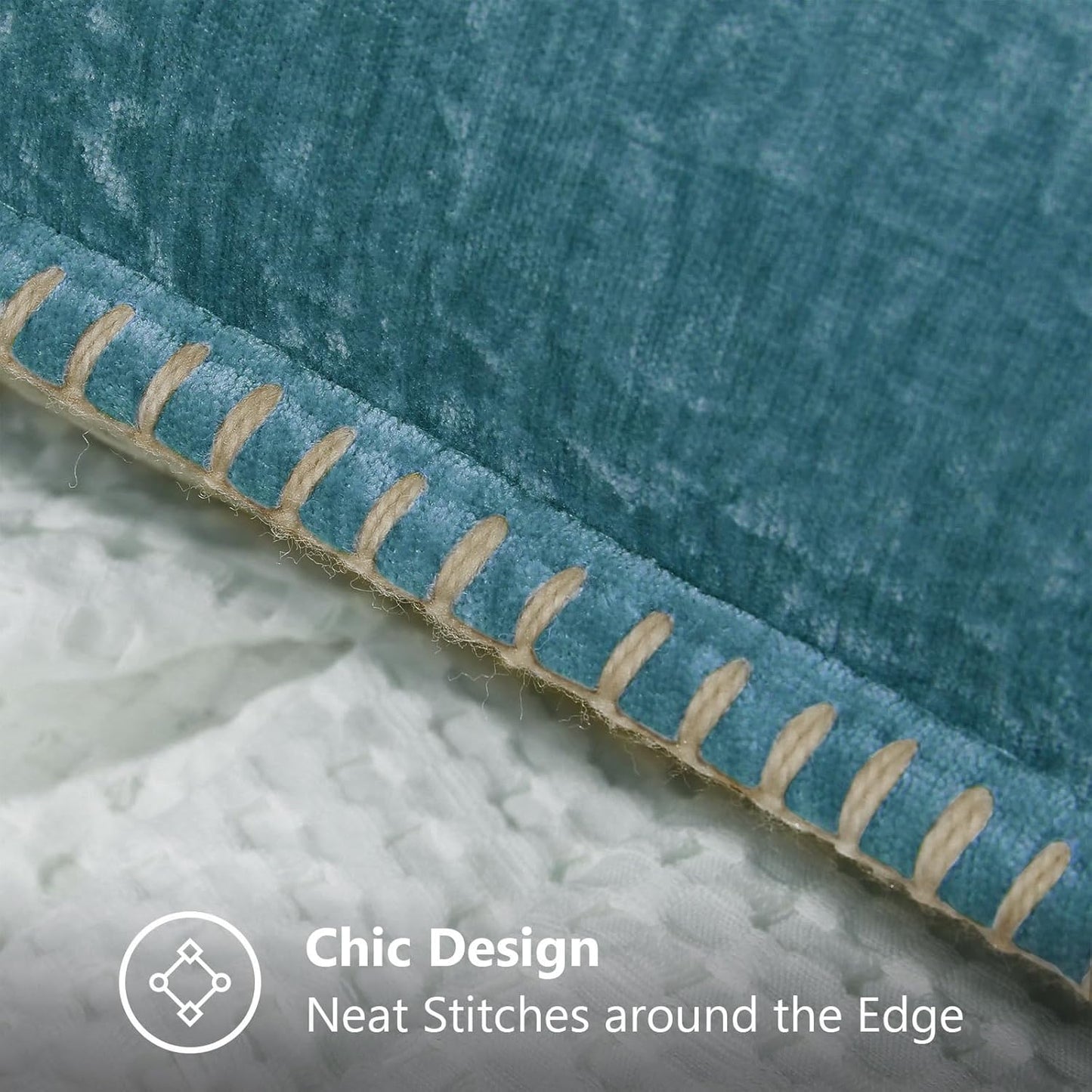 decorUhome Chenille Soft Throw Pillow Covers 12x20 Set of 2, Lumbar Velvet Farmhouse Neutral Decorative Euro Pillow Covers with Stitched Edge for Couch Sofa Bed Home Decor, Teal