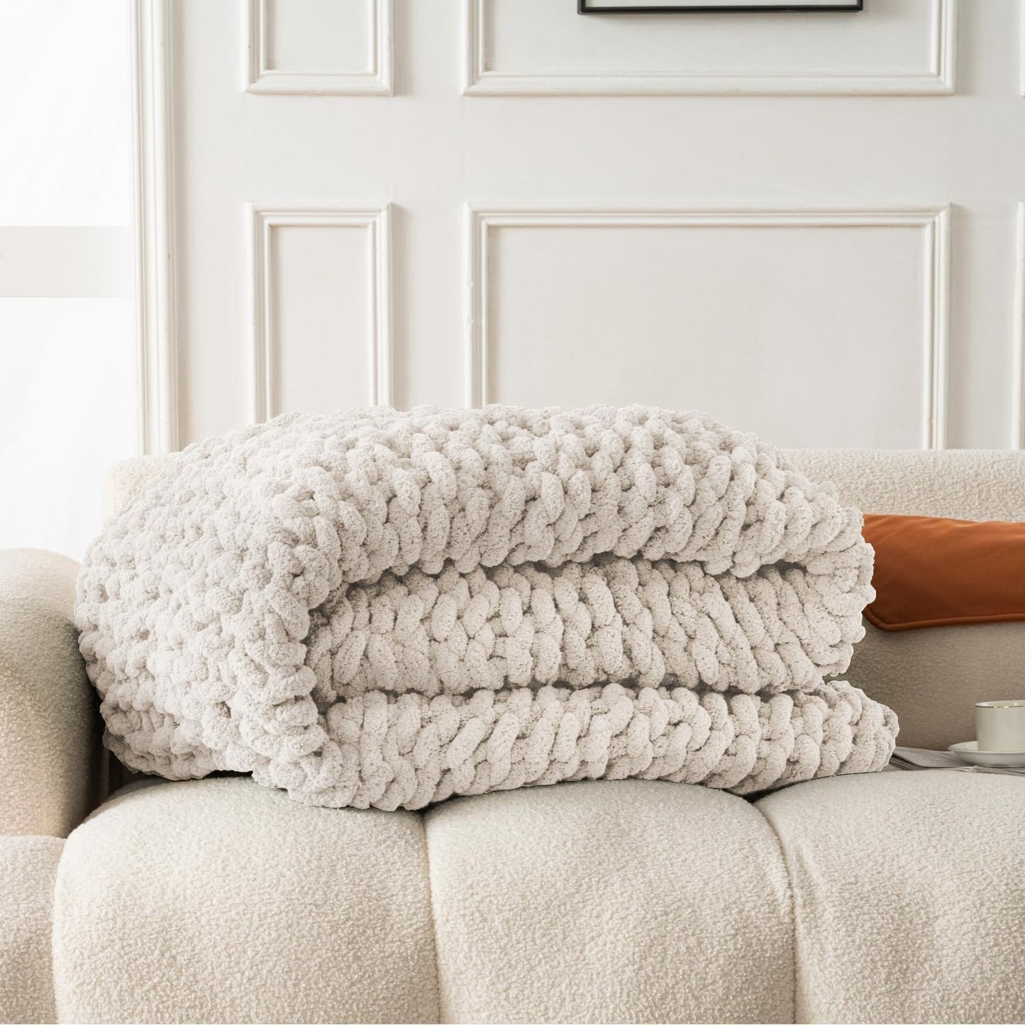 Ultra Soft Chunky Knit Blanket Throw -50x60 Hand Knitted Warm Chenille Throw Blanket, Home Decor Soft Thick Yarn Cable Knit Blanket Breathable Fleece Banket Christmas for Couch Bed Sofa Best GIF Gift