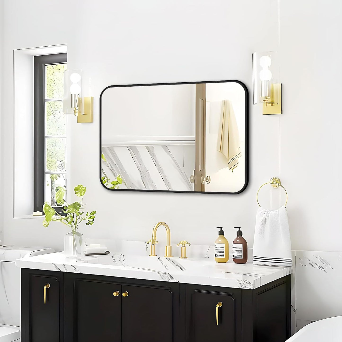 Fabuday Small Black Bathrrom Mirror for Over Sink - 16x24 Framed Rectangle Wall Mirror, Matte Metal Rectangular Vanity Mirrors for Bedroom, Living Room, Entryway, Hallway, Horizontally/Vertically