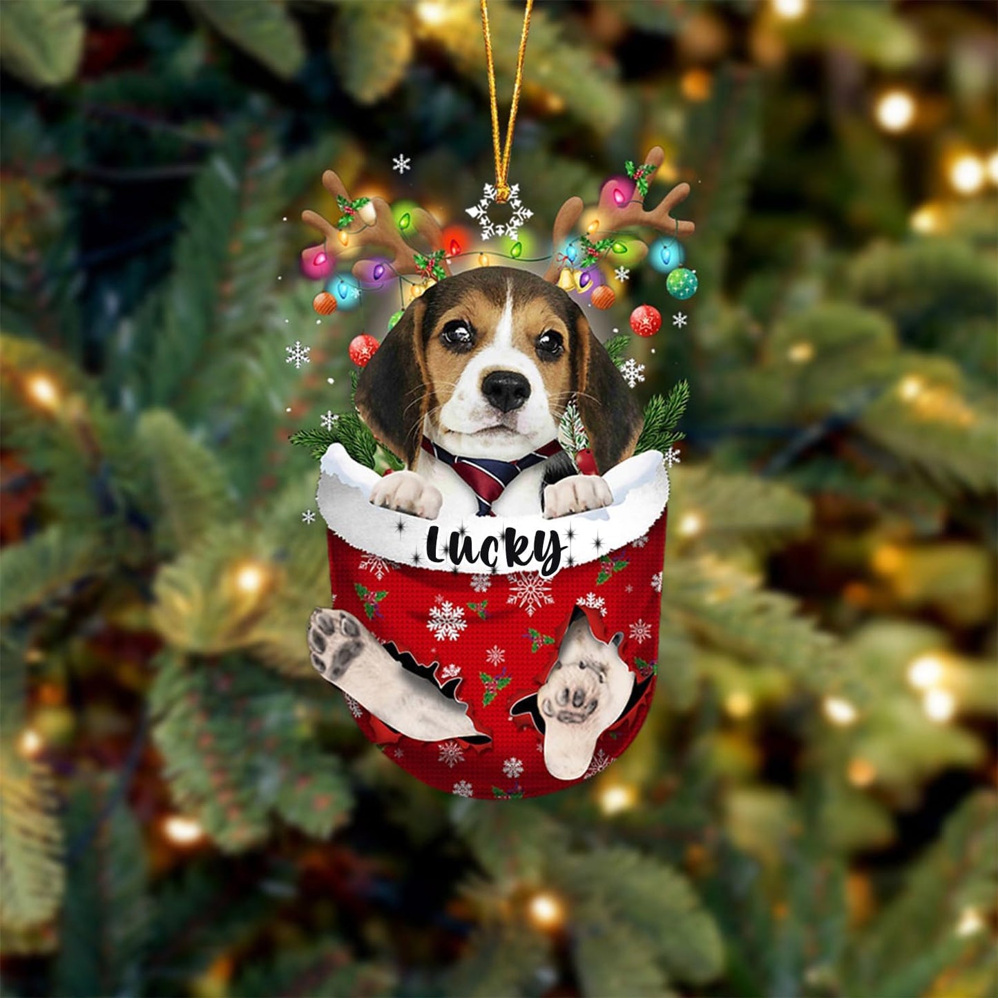 Beagle Dog Christmas Ornament, Beagle in Snow Pocket Christmas Tree Ornament, Dog Lovers Gift Idea Xmas Decor, Christmas Decorations for Tree, Christmas Ornament Gift for Dog Lovers