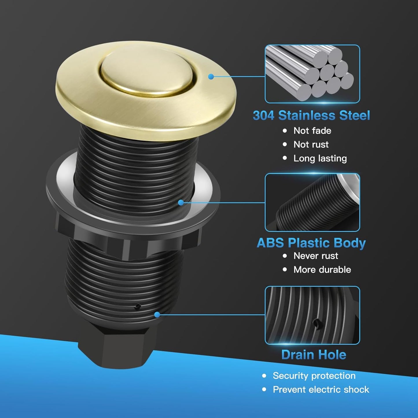 Garbage Disposal Air Switch Kit, UL Certified Professional Garbage Disposal Switch Button Power Module, Sink Top Waste Disposer On/Off Switch