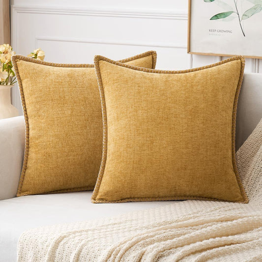 MIULEE Pack of 2 Couch Throw Pillow Covers 16x16 Inch Gold Farmhouse Decorative Pillow Covers with Stitched Edge Soft Chenille Solid Dyed Fall Pillow Covers for Sofa Bed Living Room