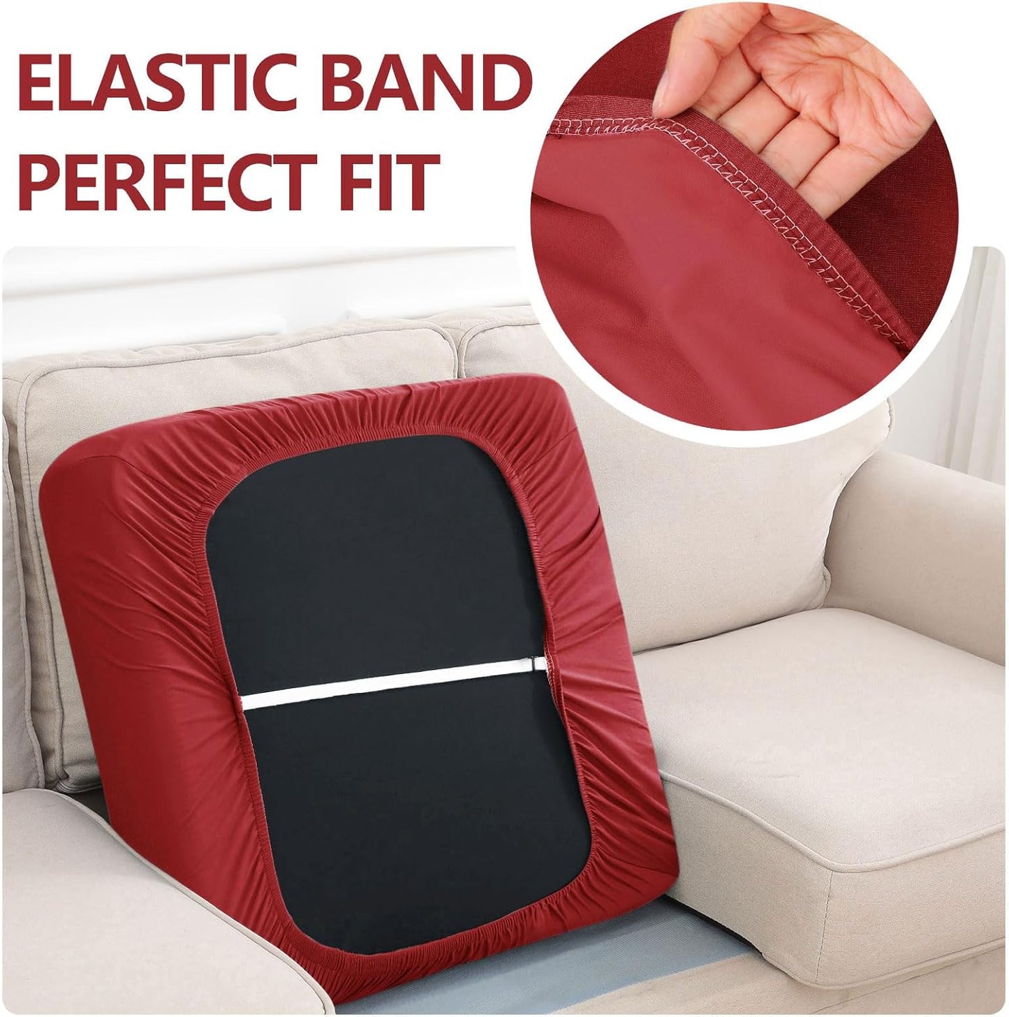 hyha Waterproof Couch Cushion Covers, Stretch Sofa Couch Seat Slipcover for Dog Washable, Non-Slip Waterproof Outdoor Cushion Covers for Patio Furniture Replacement (2 Pieces, Wine Red)