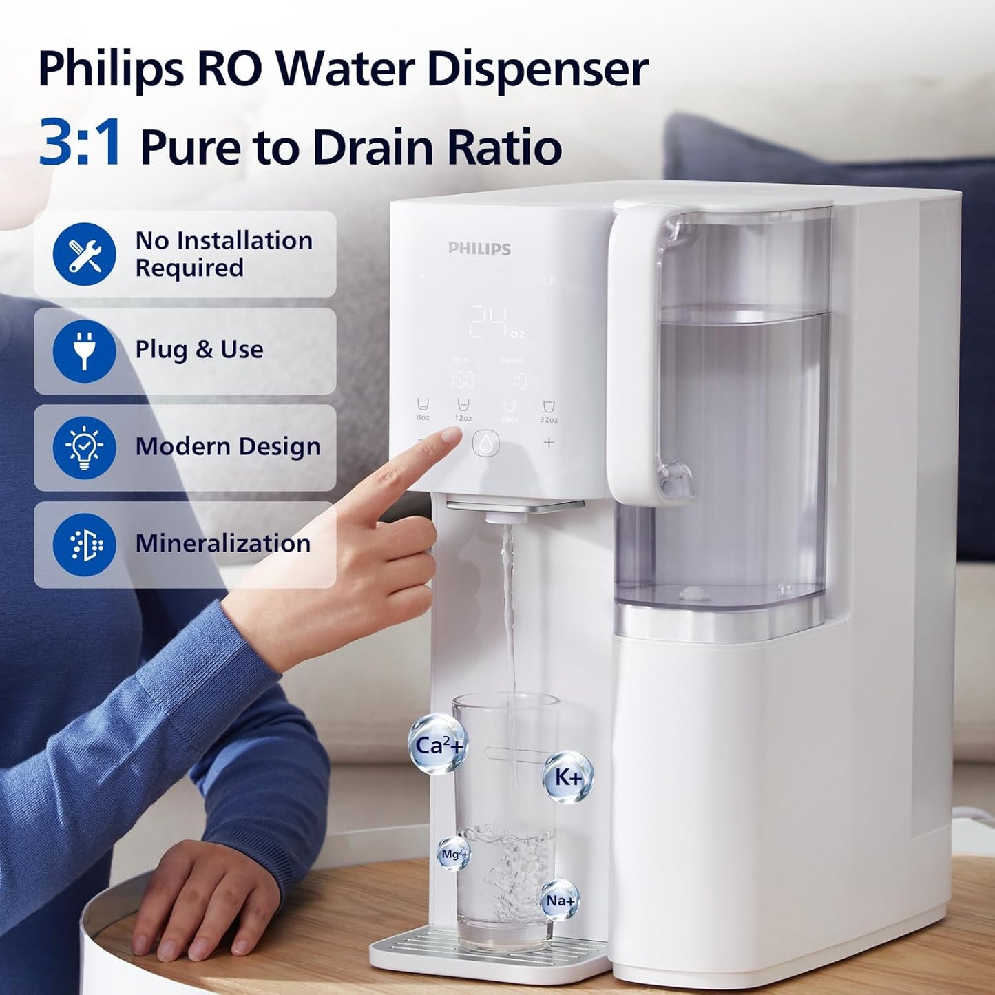 Reverse Osmosis Water Filter Countertop, Philips 6-Stage RO System Water Filtration Purifier with Aquaporin Inside and 2 Portable Pitchers, NSF/ANSI 372 Certified, Reduce TDS Lead
