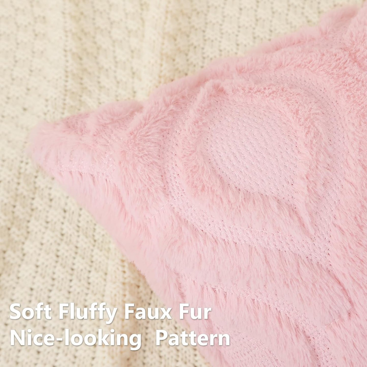 decorUhome Throw Pillow Covers 24x24 Inch Set of 2, Soft Plush Decorative Faux Fur Light Pink Solid Couch Pillow Covers, Accent Farmhouse Neutral Square Euro Pillow Cases for Sofa Bed Living Room