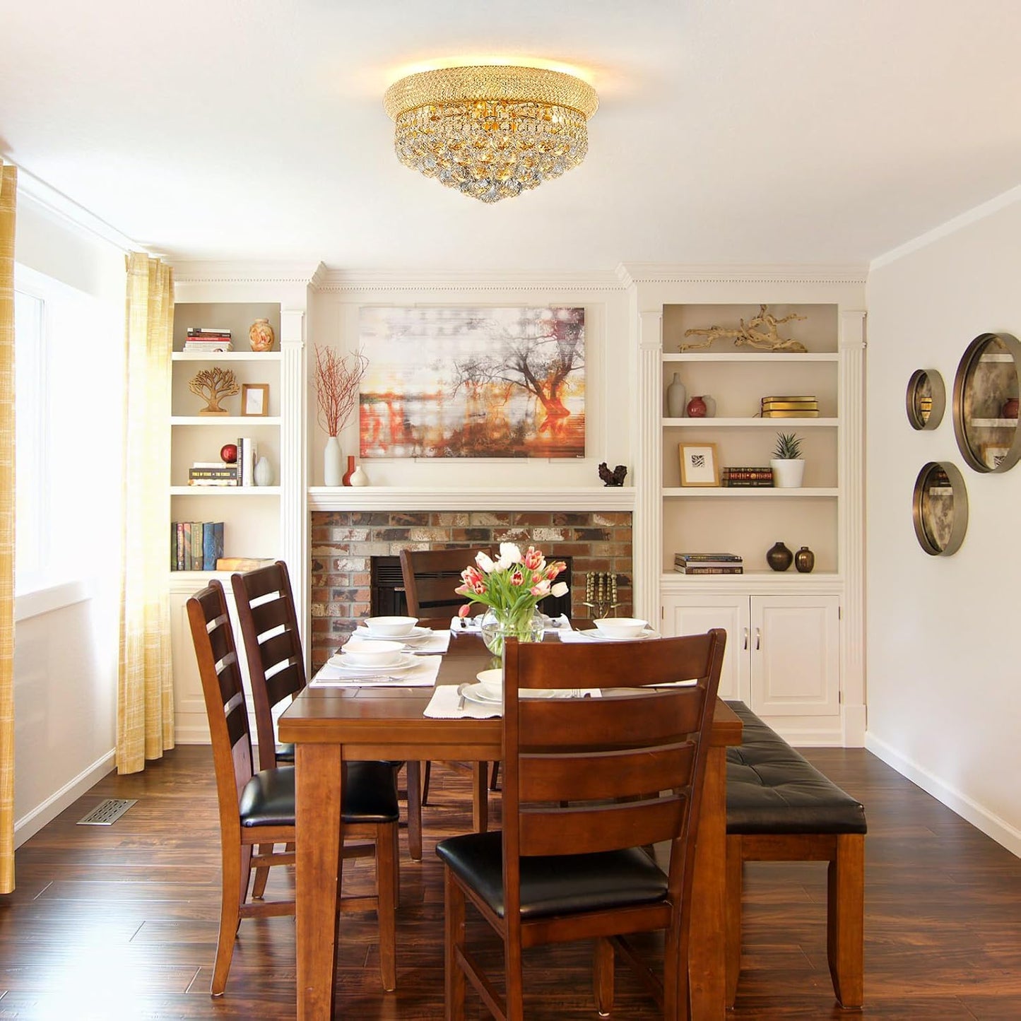 7-Light Crystal Flush Mount Chandelier Ceiling Light Fixture for Living Room Dining Room Bedroom Foyer Entryway Hallway Closet Bathroom (Gold D18)