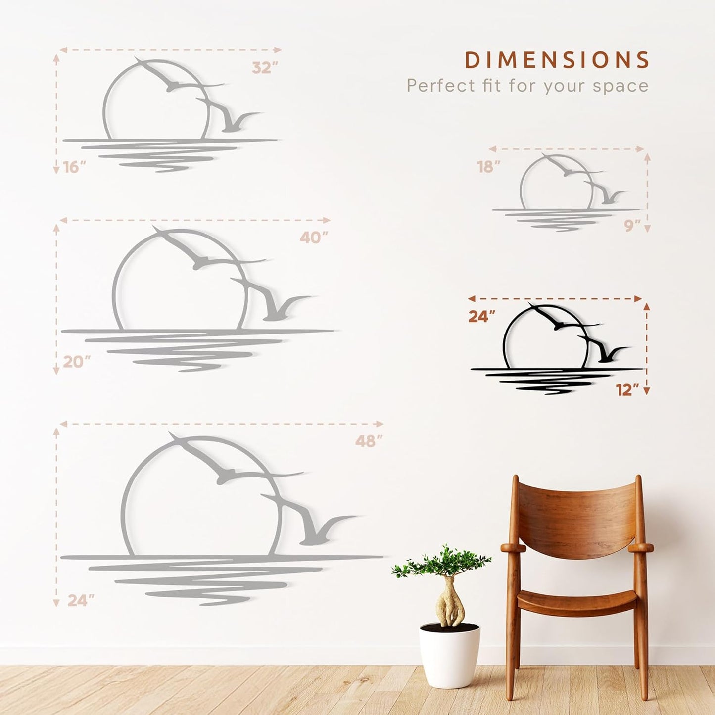 Wita Home Sunset with Seagulls Metal Wall Mounted Art, Handcrafted Metal Home Decor with Static Powder Coating, Eye-Catching Addition to Living Room Decor, Modern Beach Decor for Indoor and Outdoor Spaces, Perfect Housewarming Gift (24 x 12 inches)