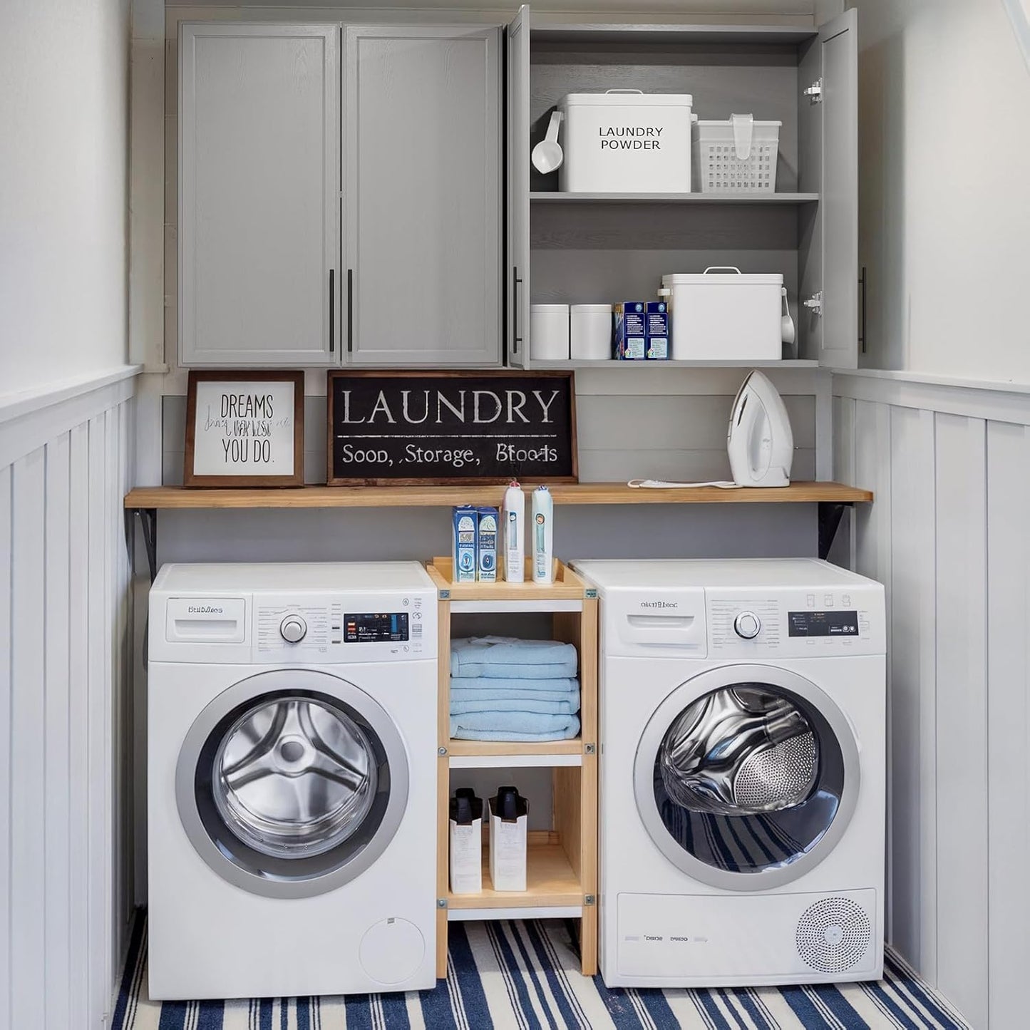 FIMELLO 59" Laundry Room Cabinets Wall Mounted, Kitchen Wall Cabinet with Adjustable Shelf, Wall Cabinets with Doors for Laundry Room, Upper Cabinets for Bathroom, Gray