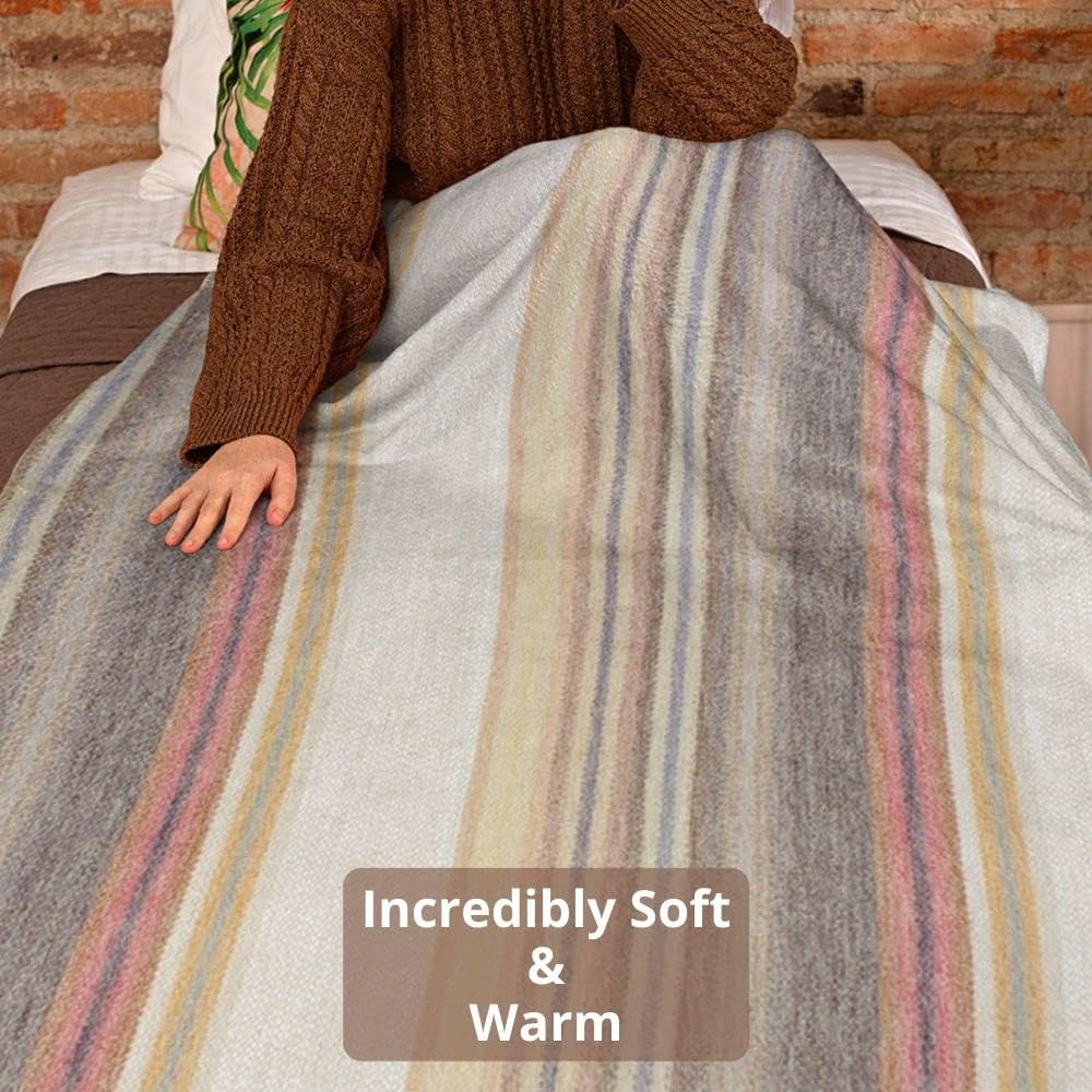 Alpaca Wool Throw Blanket | Super Soft, Lightweight, Breathable and Hypoallergenic | Non-Itchy or Scratchy (Beige Brown Varicolored, Queen (U.S. Standard))