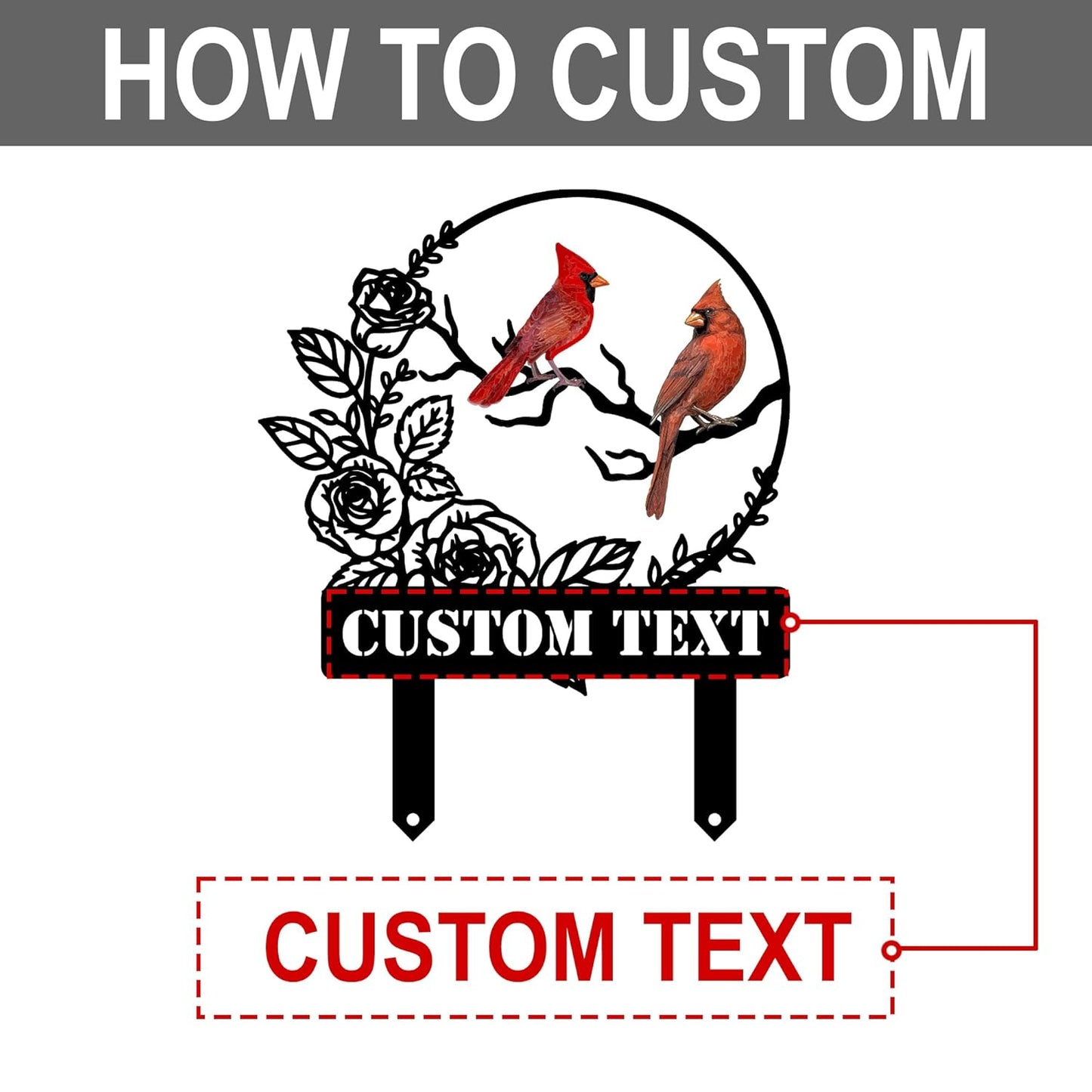 Personalized Garden Name Signs with Stake, Custom Red Bird Metal Decor Decorative Outside, Yard Outdoor Art Gift for Mom Grandmother, Patio House Warming Gifts New Home