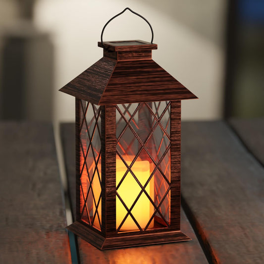 Solar Lanterns Outdoor, Waterproof Garden Hanging Lanterns, 13" Outdoor Decorative Lantern with LED Flickering Flameless Candles, Vintage Lantern for Porch, Yard,Patio Decor, 1 Pack