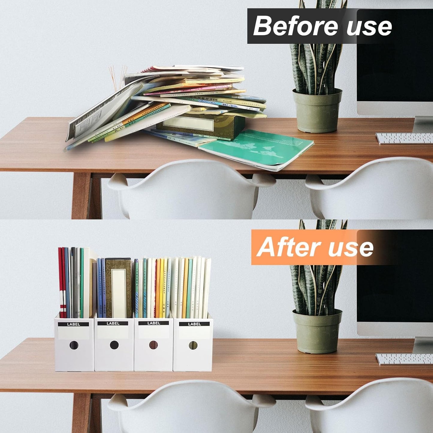 24 Pack White Cardboard Magazine File Holder for Desk, Shelves, Office or Home, Vertical Book Bins for Classroom and Library Use, 10.6'' H×10.2'' L ×3.5''W Folder Organizer Box