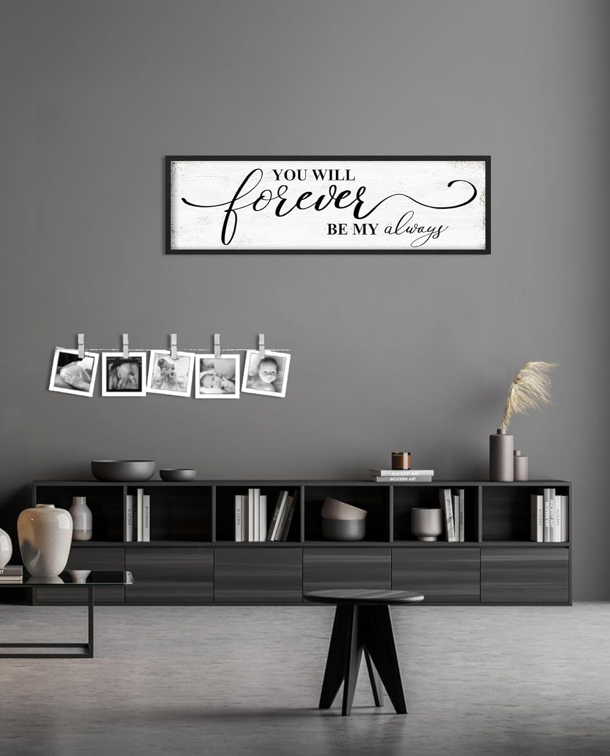 You Will Forever Be My Always Sign: Inspirational Quotes Master Bedroom Signs Wall Decor Above Bed Framed Hanging Wall Plaques 12" x 40",Modern Farmhouse Family Signs Rustic Wall Art