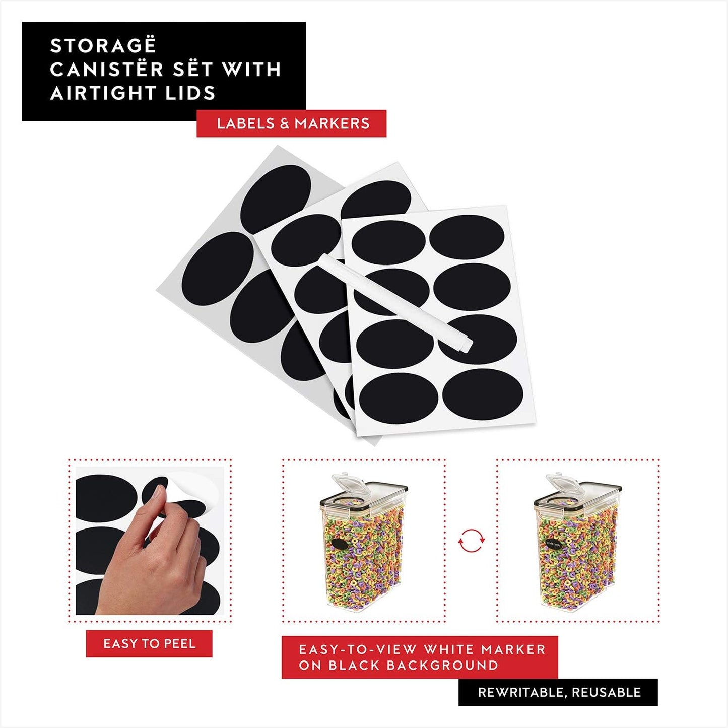 DWËLLZA KITCHEN Extra Large Cereal Containers Storage 6.3L - 213 fl. oz - 2 Pc Family Size Cereal Dispenser Countertop, Bulk Airtight Food Storage Containers for Pantry Organization Labels and Marker