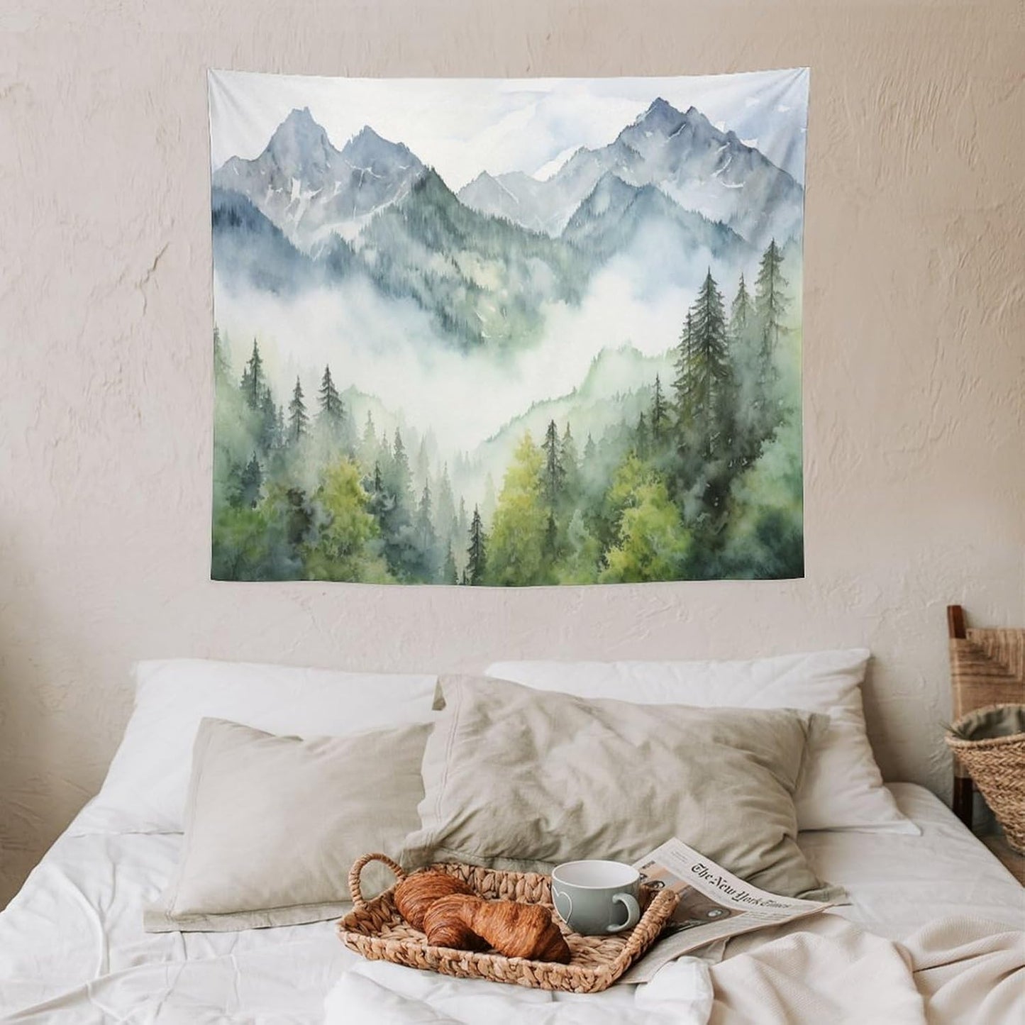 HZOHNAGO Mountain Tapestry Misty Green Forest Mountain Pattern Printed Wall Tapestry Wall Hanging for Bedroom Living Room Dorm 60" W x 50" H