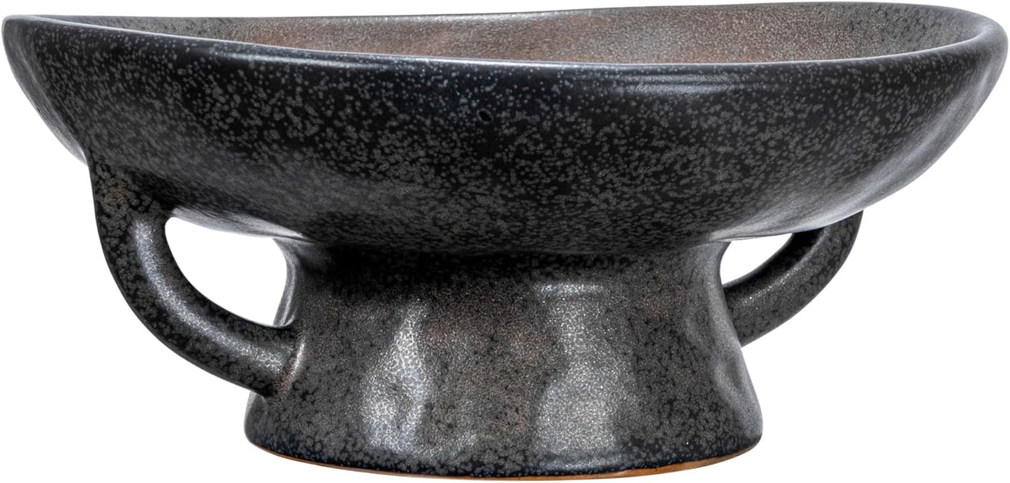 Creative Co-Op Stoneware Bowl with Handle and Base, Black Reactive Glaze