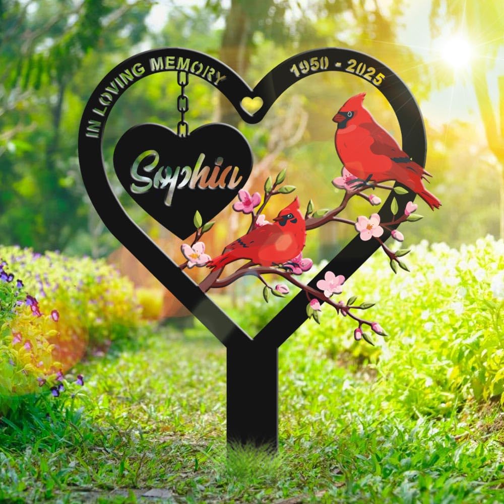Personalized Cemetery Memorial Metal Stakes, Cardinals Memorial Grave Markers,Graden Decorations for Loss of Mother Father, Outdoor Sympathy Decor Gift