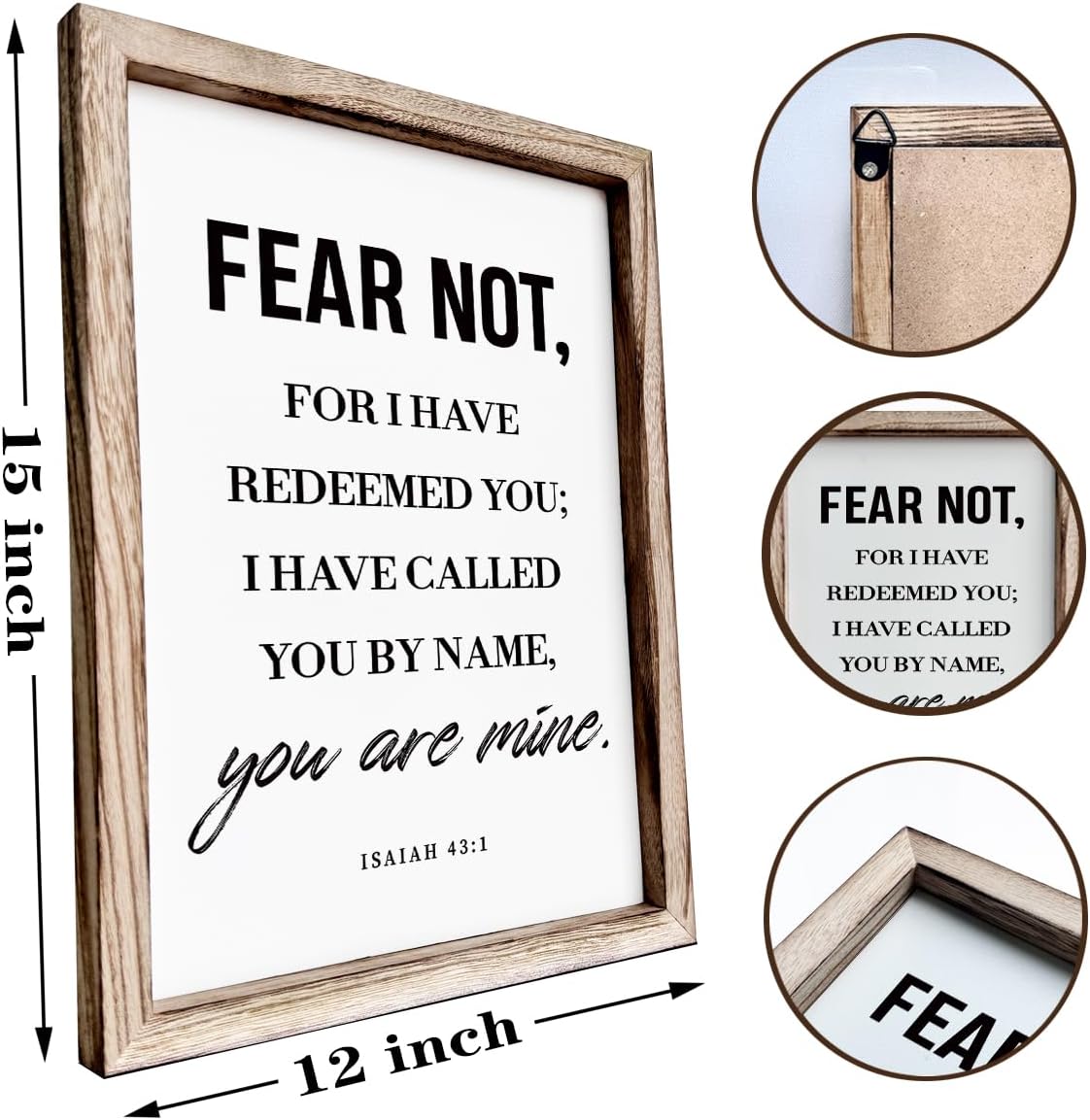 Christian Wooden Wall Sign, Bible Verse Hanging Decor, Master Bedroom Decors, Religious Home Decor, Framed Wall Plaque Sign 15 * 11.5 inches, Christian Gift, Fear Not, for I Have Redeemed You