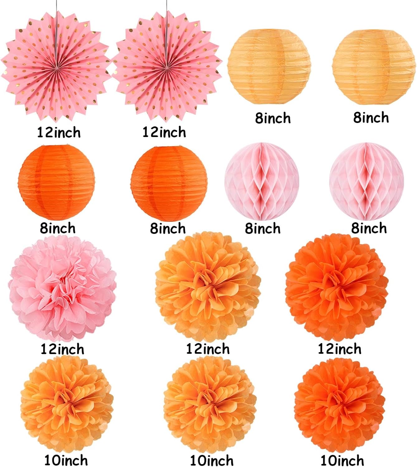 Pink-Orange Groovy-Thanksgiving Engagement Party-Decorations - 14pcs Fall Autumn Harvest Paper Lanterns Fan,Tissue Pom Poms Streamers,Honeycomb Balls,Birthday Baby Bridal Shower Wedding Decor Ouruola