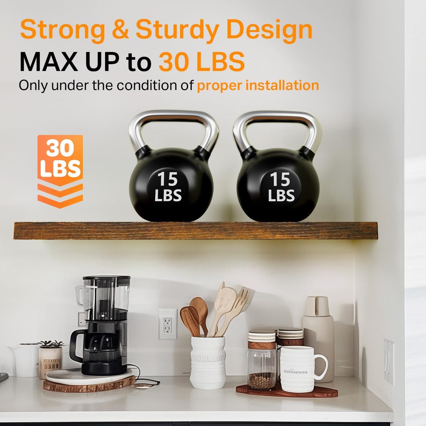 BAYKA Floating Shelves for Wall, 36 inches Wall Mounted Rustic Wood Shelves for Bathroom, Bedroom, Living Room, for Storage/Decor with 30lbs Capacity（Rustic Brown,Set of 3