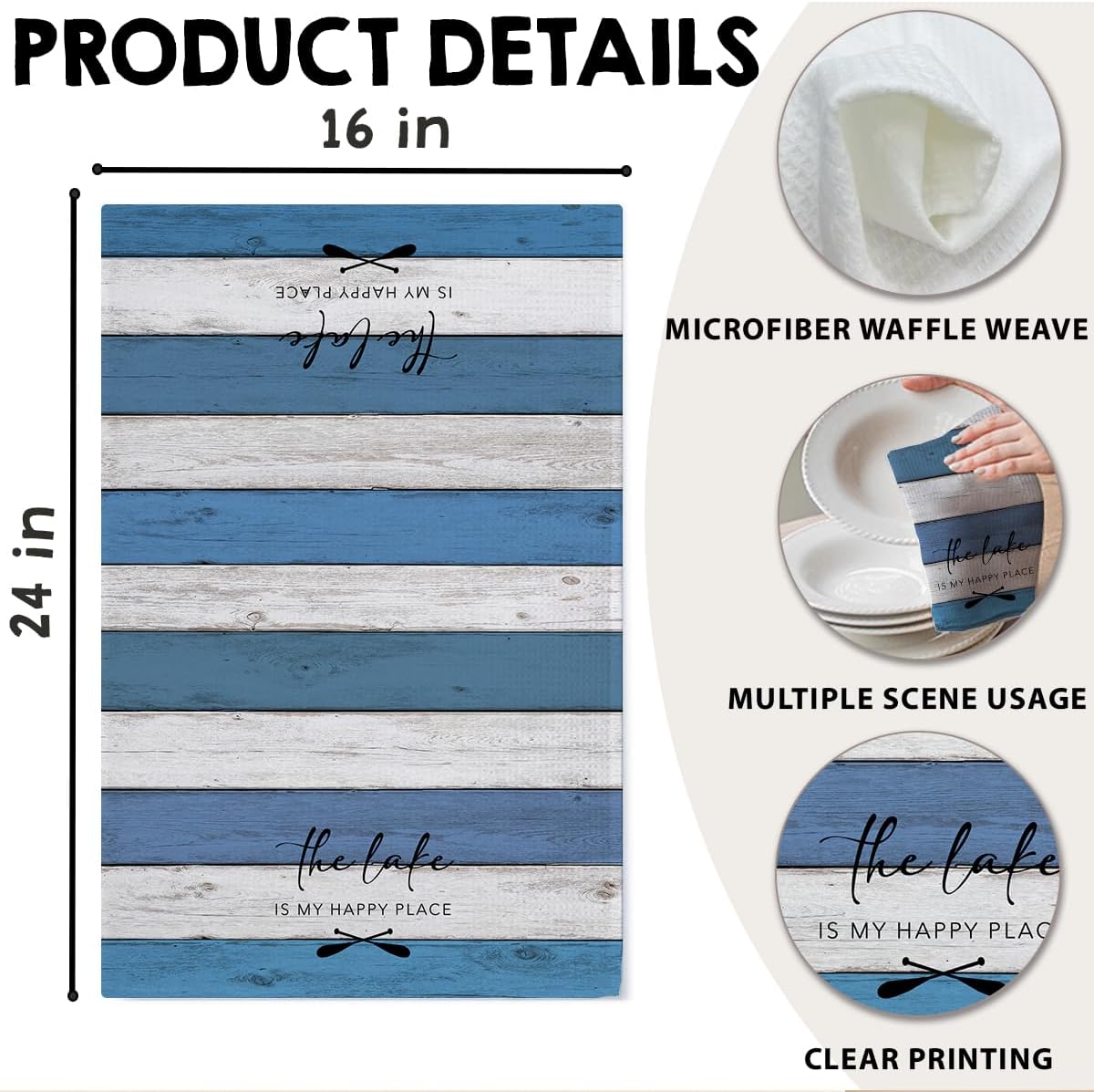 Lake House Dish Towel, Waffle Weave Microfiber Kitchen Cloth, Rustic Lake Decor for Home, Nautical Bathroom Accent, Lakehouse Gift Idea for Cottage Cabin Vacation Retreat - A04