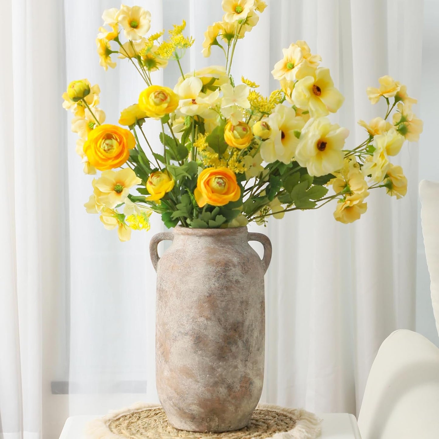 Large Flower Vase Home Decor - 12 inch Tall Ceramic Farmhouse Rustic Table Vases with Handle Living Room Decoration Decorative Modern Vintage for Floor Kitchen Shelf Coffee Dining Desk Fireplace