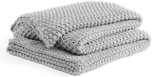 YnM Chunky Cotton Knit Throw Blanket, Cable Knit Throws for Bed Couch Sofa, Comfy & Relaxing, Decorative Piece for Farmhouse Modern Boho Rustic Scandinavian Chic Vibe, Quarry Grey 60x80 Inches