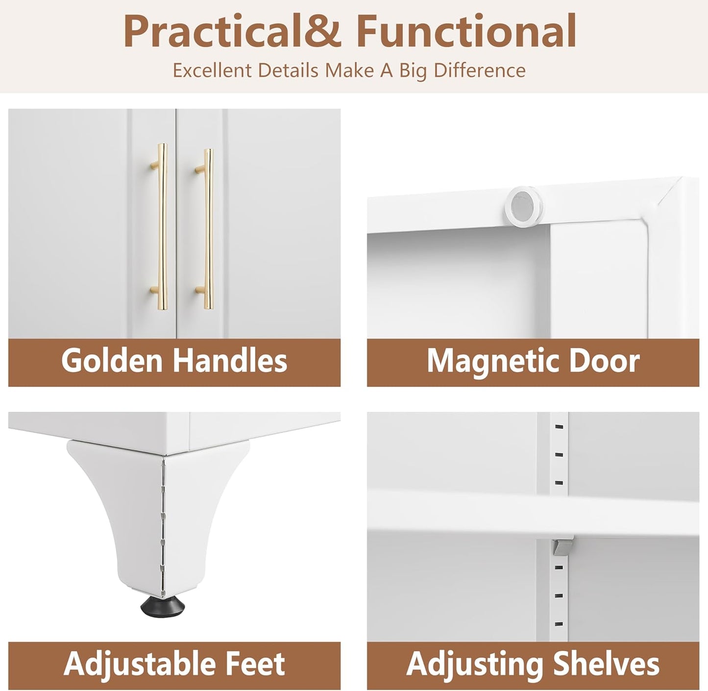 Kitchen Pantry Cabinet, 75" Tall Metal Pantry Cabinet with Two Drawers, Food Cupboards with Doors and Shelves, Freestanding Storage Cabinets for Dining, Living Room, White, Assemble Required