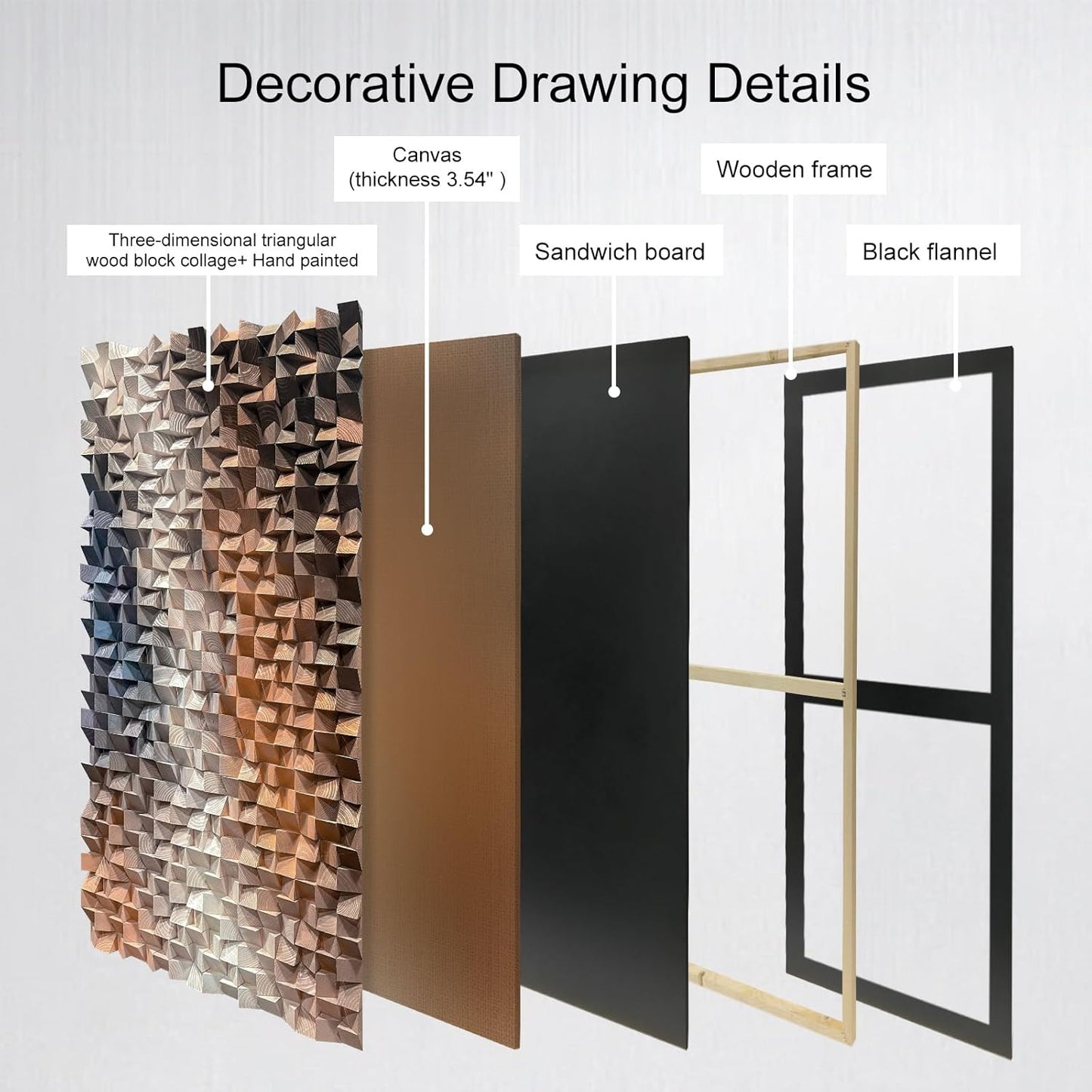 LIUZEYUE - 3D Wood Wall Art Decor Hand Crafted Wooden Blocks | Geometric Sculpture Art Modern Home Office Wall Art Easy Installation 39.4"x78.7"