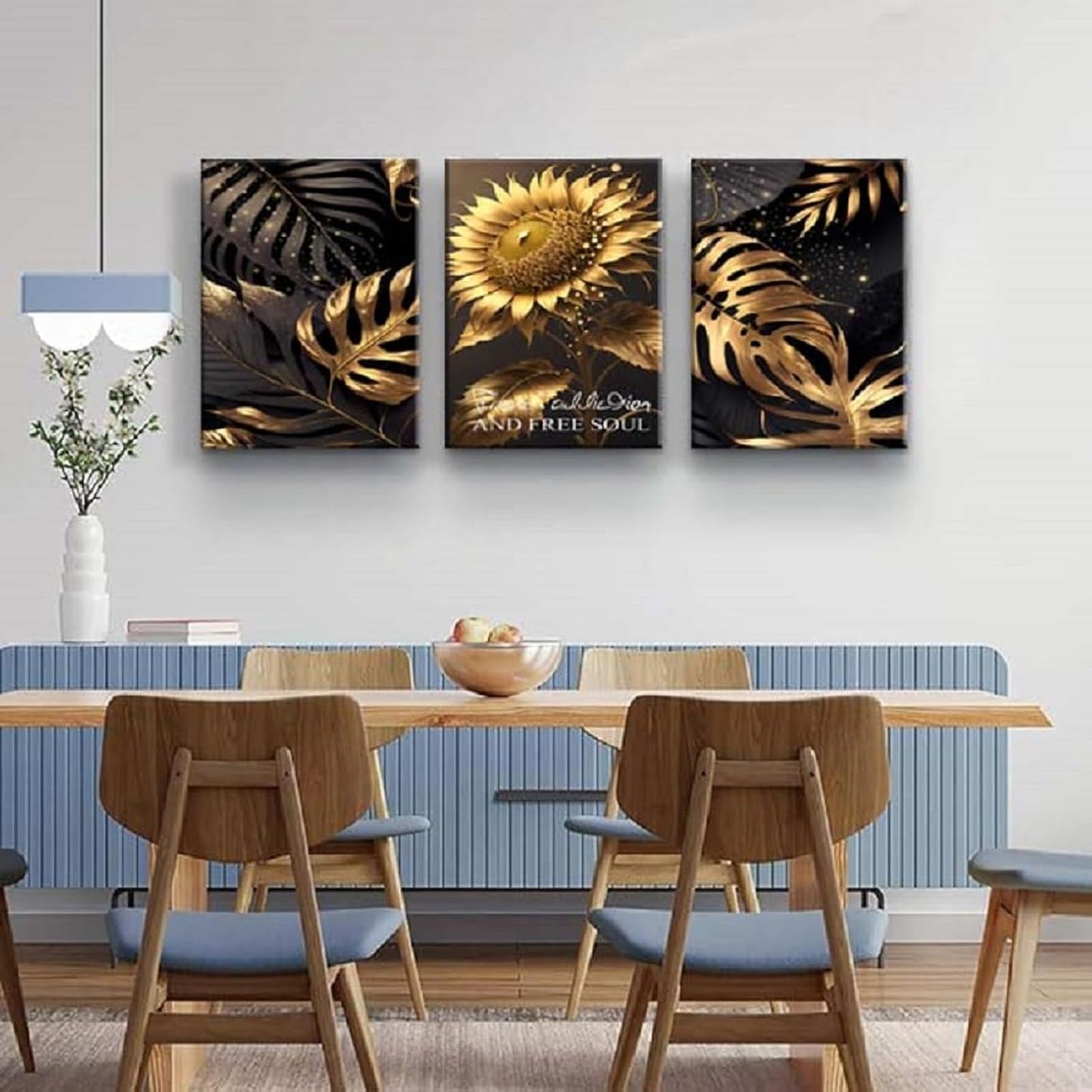 Yxbhhym Bathroom Wall Art Décor Black and Gold Leaf Poster Art Prints Sunflower Canvas Wall Art Paintings Flower Wall Pictures for living room Hallway Décor office Bedroom Decorations