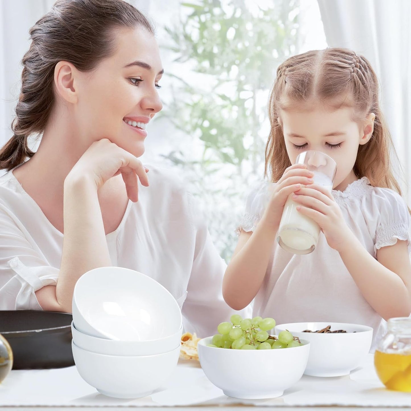 White Soup Bowls 6 in, 26Oz round Large Ceramic Bowl set of 6, Deep Porcelain Bowls for Cereal, Salad, Noodles, Dishwasher/Microwave safe