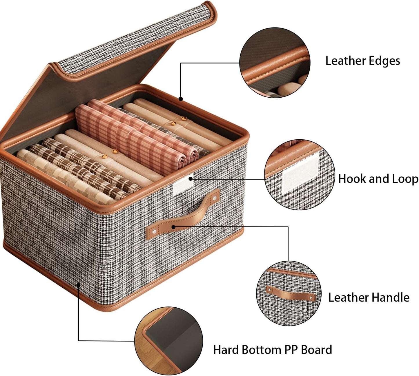 Tuza 4 Pack Storage Bins with Lids, Collapsible Closet Organizer Container, Fabric Organizer Box with Handles, Decorative Storage Boxes with Lids for Organizing Clothes, Blanket, Light Grey, Medium