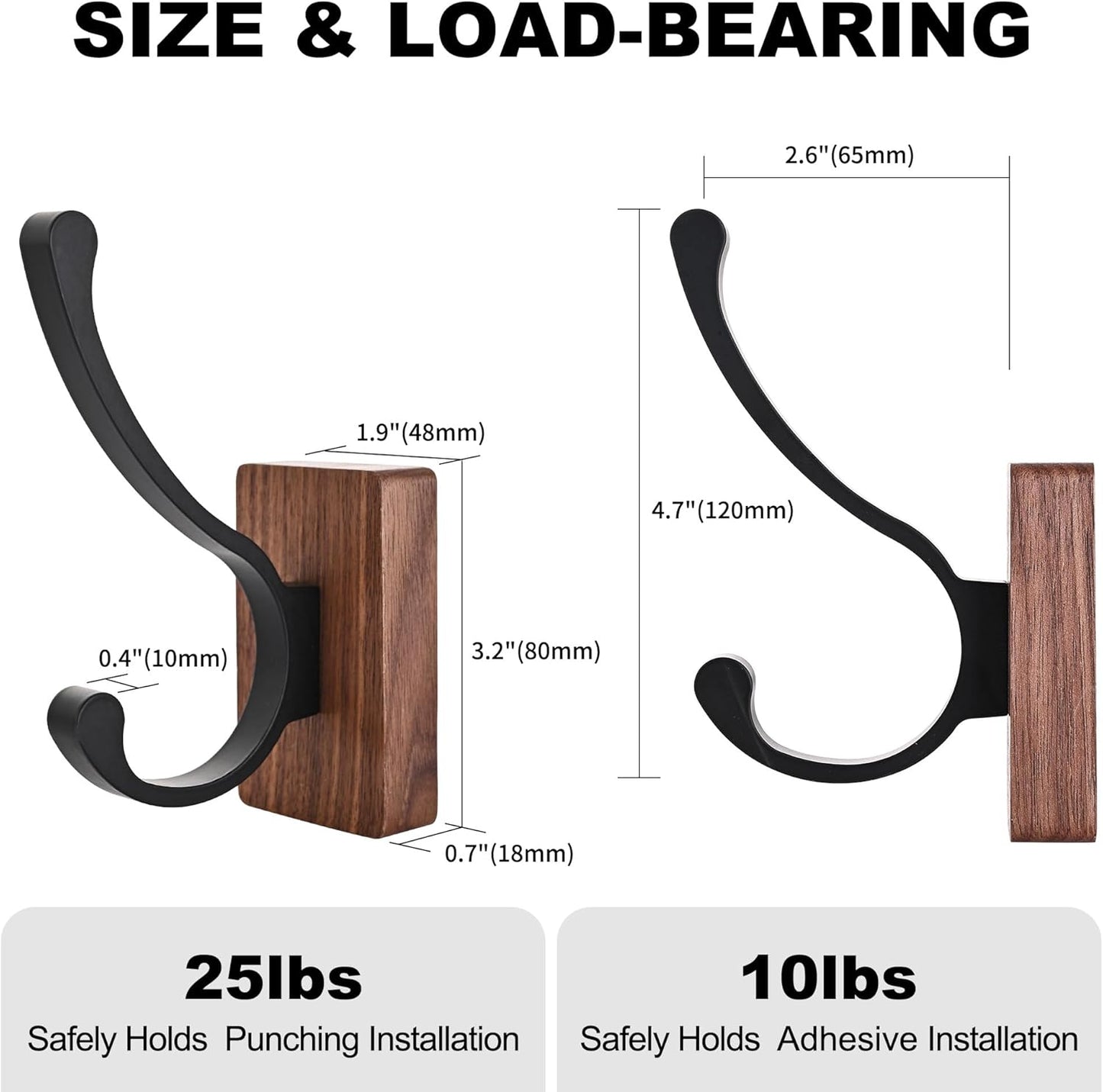 4 Pack Wooden Wall Hooks for Hanging, Adhesive Mounted & Wall Mount Nature Wood Coat Hooks for Towel Clothes Blanket Hat Backpack Robe Nursery Door Board Entryway Key Holder