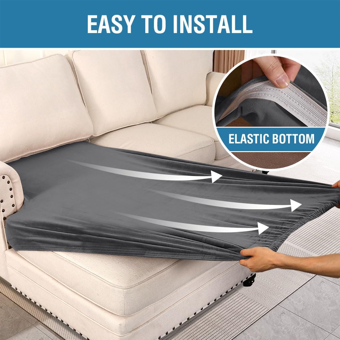 H.VERSAILTEX Velvet Stretch Individual Chaise Cover Sectional Couch Covers for L Shaped Sofa Both Left/Right Furniture Protector Seat Cushion Sofa Cover (1 Piece Chaise Cover, Grey)