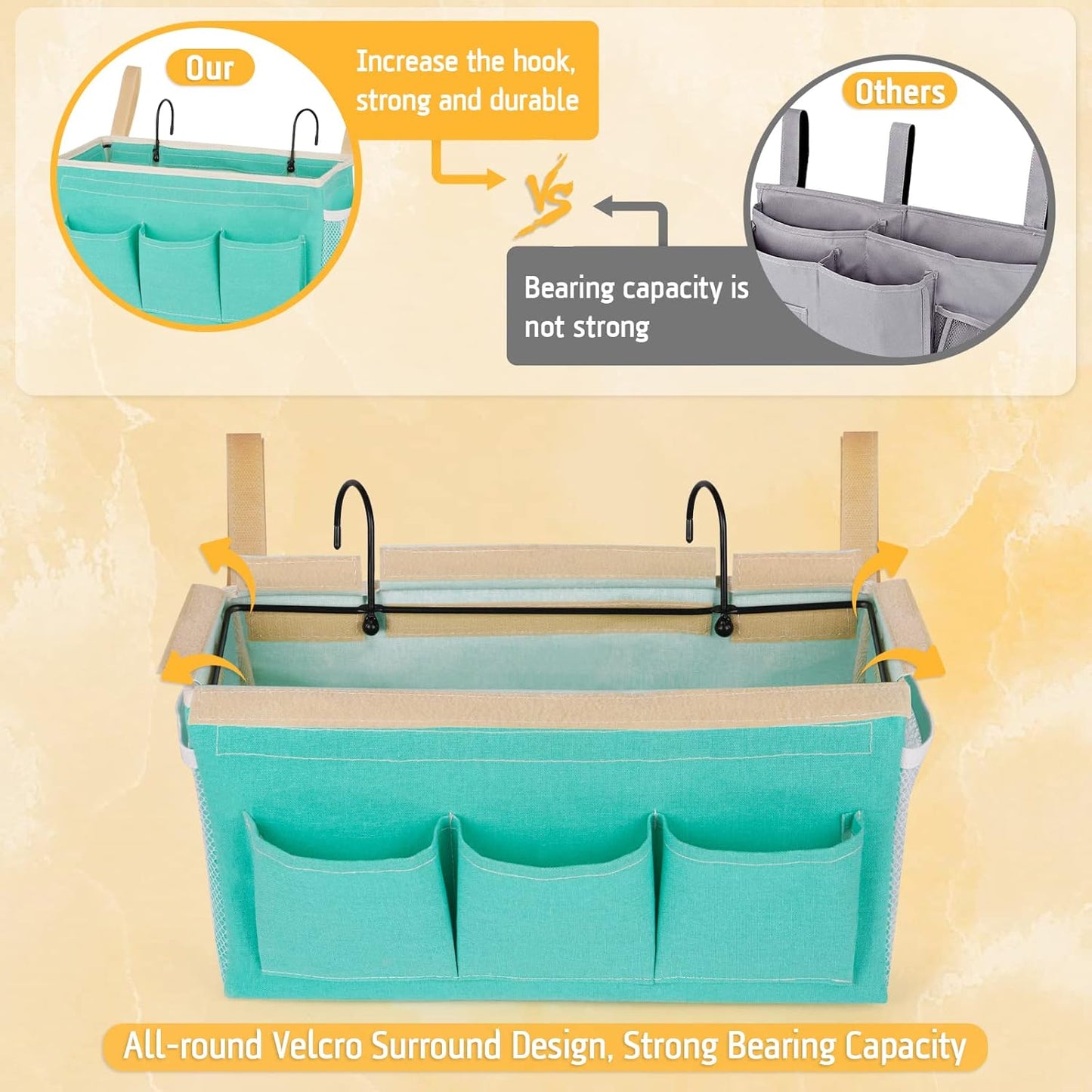 Bedside Caddy Bedside Organizer Bedside Storage Caddy with Fixed Straps and Water Bottle Holder for Home College Dorm Bunk Bed Hospital Bed Crib Bed Rails (2pcs Green)