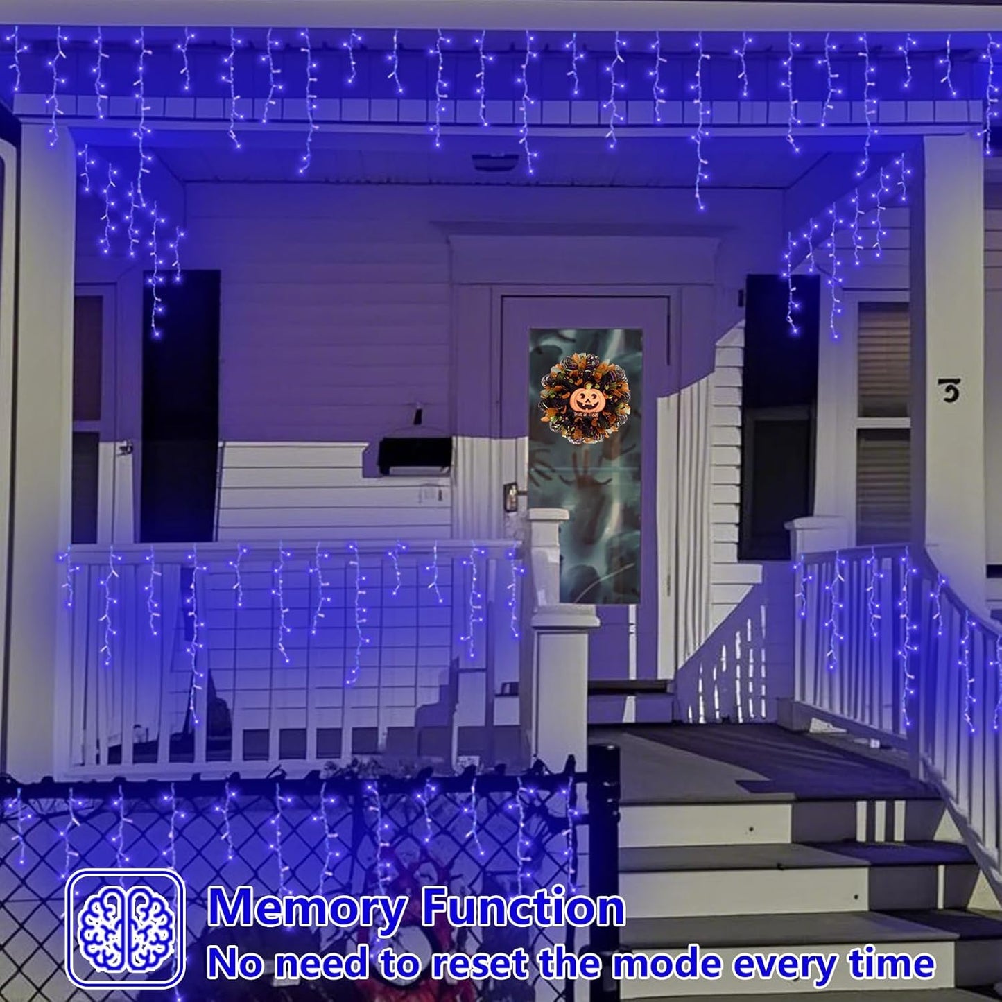 QITONG Blue Icicle Lights for Outside, 66ft 800 LED Halloween Light Indoor with 160 Drops, 8 Modes Clear Wire Connectable Christmas Lights Plug in