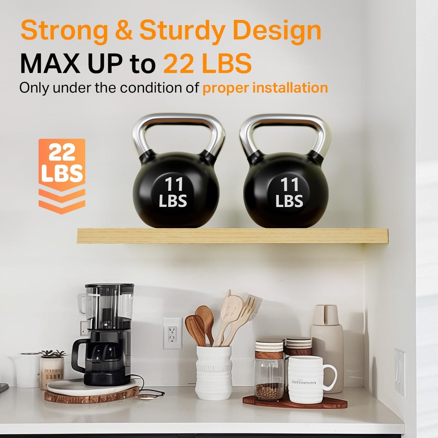 BAYKA Floating Shelves for Wall, 22.5 inches Wall Mounted Rustic Wood Shelves for Bathroom, Bedroom, Living Room, Floating Shelves for Books/Storage/Decor (Oak-Toned,Set of 3)