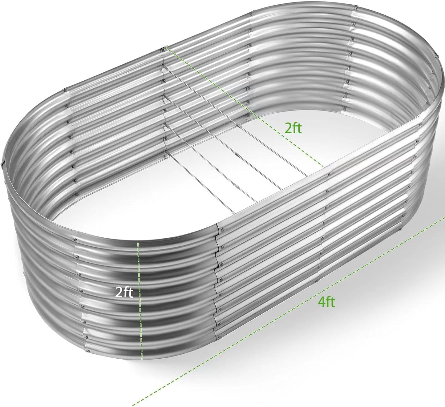 Land Guard 24“ Tall Galvanized Raised Garden Bed Kit, Galvanized Planter Garden Boxes Outdoor, Oval Large Metal Raised Garden Bed for Vegetables (Classic Silver, 4×2×2ft)